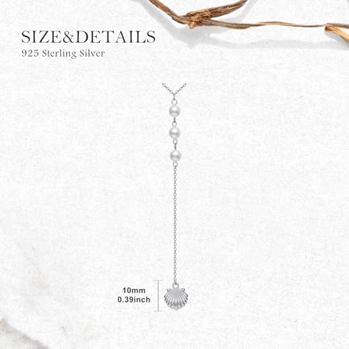 Seashell Pearl Y-Drop Necklace for Women 925 Sterling Silver Real Pearl Shell Necklace Boho Summer Beach Vacation Jewelry Gift for Birthday