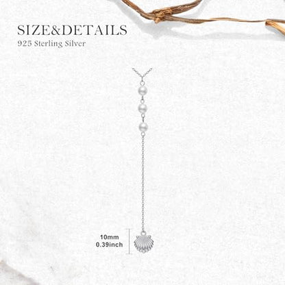 Seashell Pearl Y-Drop Necklace for Women 925 Sterling Silver Real Pearl Shell Necklace Boho Summer Beach Vacation Jewelry Gift for Birthday