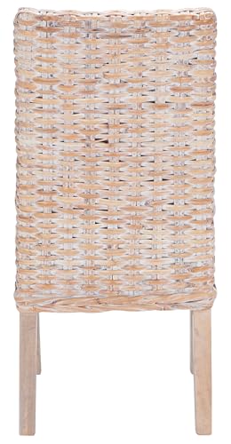 SAFAVIEH Home Collection – Suncoast Set of 2 Natural White Wash Rattan Arm Chairs with Cushions, Coastal Style Seating, Fully Assembled (FOX6540A-SET2)