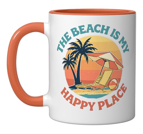 The Beach Is My Happy Place Ceramic Mug, Orange/White