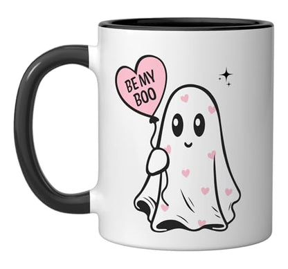 Be My Boo Cute Valentine Ghost Ceramic Mug, Black/White