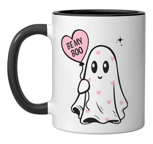 Be My Boo Cute Valentine Ghost Ceramic Mug, Black/White