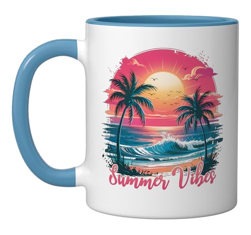 Summer Vibes Ceramic Mug, Blue/White