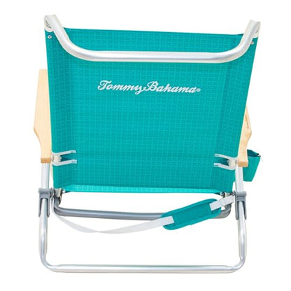 Tommy Bahama 5-Position Lay Flat Cup Holder and Towel Bar Beach Chair, 1-Pack, Turquoise Check