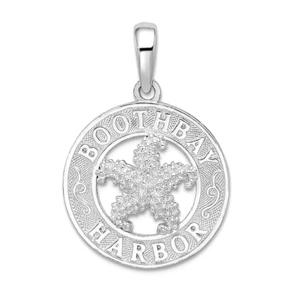 JewelryWeb 925 Sterling Silver Rhodium Plated Polish Booth Bay Sea shell Nautical Starfish Pendant Necklace 26.5mm long-Pendant for Women