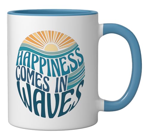 Happiness Comes In Waves Ceramic Mug, Blue/White