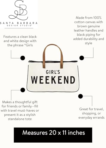 Santa Barbara Design Studio Womens Tote - Cotton Canvas Shoulder Bag with Leather Handles and Waterproof Lining, Large, Girl's Weekend