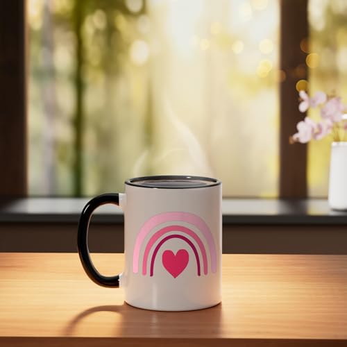 Rainbow Heart Retro Valentines Day Ceramic Mug, Black/White