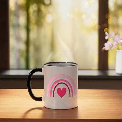 Rainbow Heart Retro Valentines Day Ceramic Mug, Black/White
