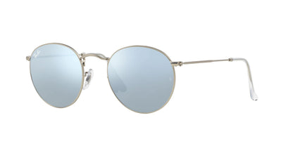 Ray-Ban Unisex RB3447 Round Metal Round Sunglasses, Matte Silver/Light Green Mirrored Silver, 50 mm