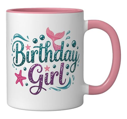 Mermaid' Birthday Girl Ceramic Mug, Pink/White