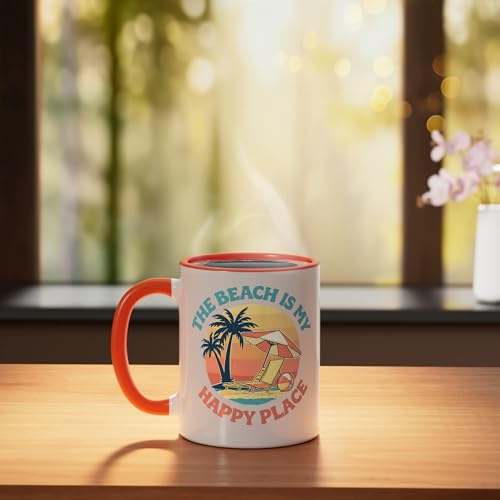 The Beach Is My Happy Place Ceramic Mug, Orange/White
