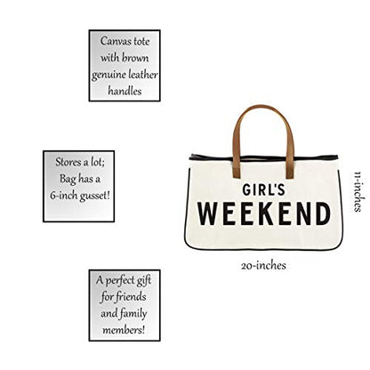 Santa Barbara Design Studio Womens Tote - Cotton Canvas Shoulder Bag with Leather Handles and Waterproof Lining, Large, Girl's Weekend