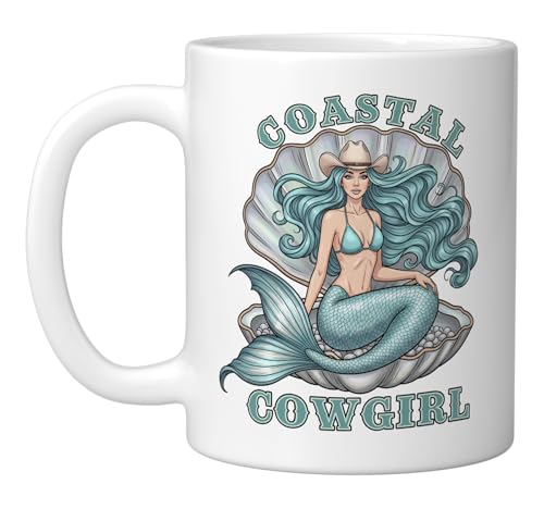 Mermaid Aesthetic Coastal Cowgirl Ceramic Mug, White