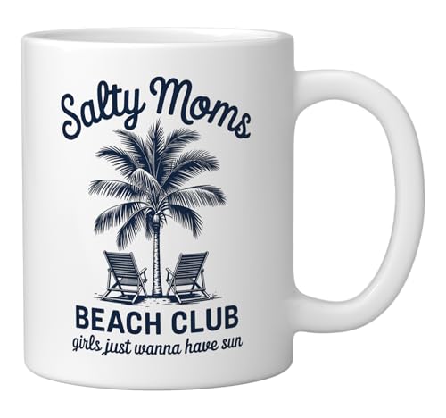Salty Mom's Beach Club Ceramic Mug, White