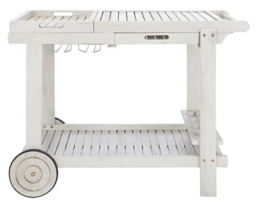 SAFAVIEH Outdoor Collection Orland White Washed Acacia Wood Slatted Tea Trolley