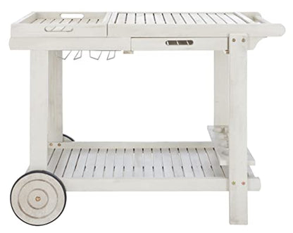SAFAVIEH Outdoor Collection Orland White Washed Acacia Wood Slatted Tea Trolley