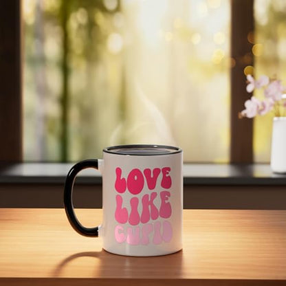 Love Like Cupid Retro Valentine Ceramic Mug, Black/White
