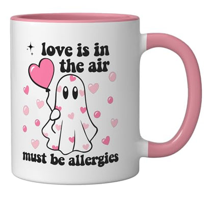 Love Is In The Air Funny Valentine's Day Ghost Ceramic Mug, Pink/White