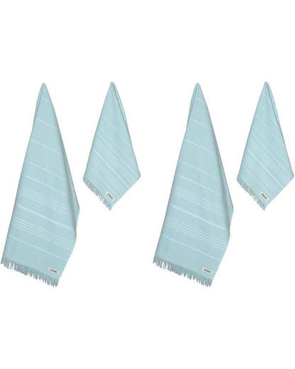 Sand Cloud Turkish Bath Towels Bundle for Bathroom, Set of 4 (Classic Seaglass) - Large Size - 100% Certified Organic Cotton Yarn is Lightweight, Soft & Absorbent - Premium Bath Towels Dry Faster