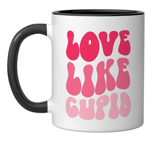 Love Like Cupid Retro Valentine Ceramic Mug, Black/White