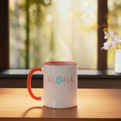 Aloha Beaches Ceramic Mug, Orange/White