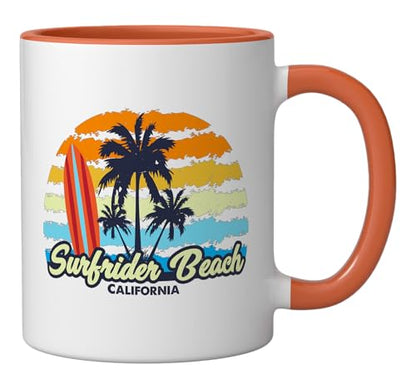 Surfrider Beach California Ceramic Mug, Orange/White