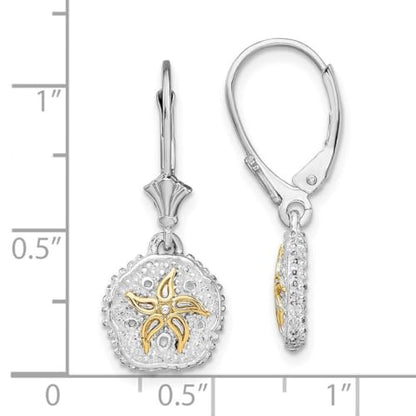 925 Sterling Silver Rhodium Plated Sand Dollar With 14k Sea shell Nautical Starfish Leverback Earrings 28x11mm Wide Stud Earring for Women