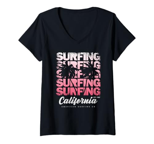 Womens Surfing California V-Neck T-Shirt
