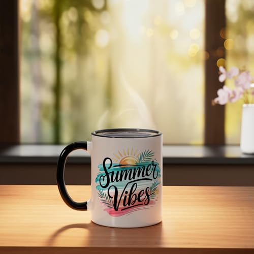 Summer Vibes Tropical Ceramic Mug, Black/White