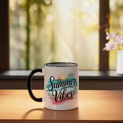 Summer Vibes Tropical Ceramic Mug, Black/White