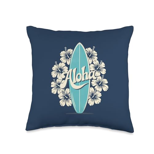 Aloha Floral Surfboard Throw Pillow