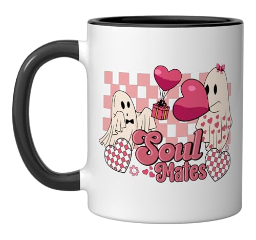 Soul Mates Retro Ghost Valentine Ceramic Mug, Black/White