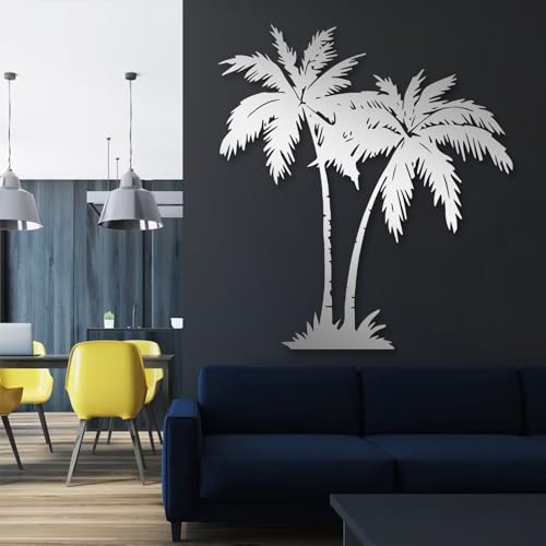 OZF Tropical Palm Tree Metal Wall Decor, Beach Themed Metal Wall Art, Modern Coastal Nature Hanging Decor for Living Room Patio Bathroom, Coastal Home & Outdoor Sculpture (White, 47 x 47 in | 120 x 120cm)