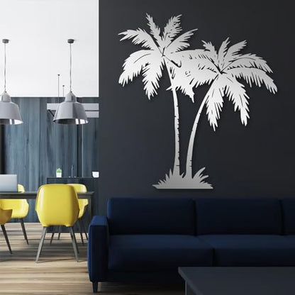 OZF Tropical Palm Tree Metal Wall Decor, Beach Themed Metal Wall Art, Modern Coastal Nature Hanging Decor for Living Room Patio Bathroom, Coastal Home & Outdoor Sculpture (White, 47 x 47 in | 120 x 120cm)