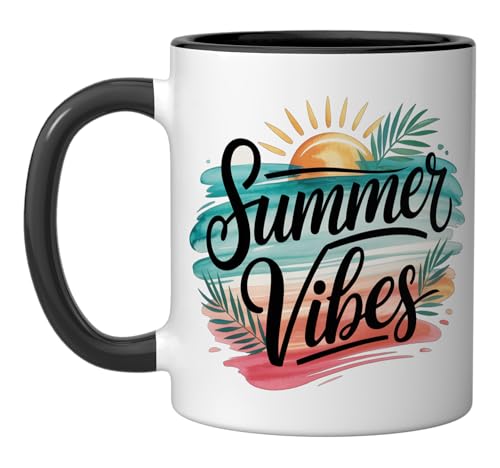 Summer Vibes Tropical Ceramic Mug, Black/White
