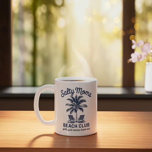 Salty Mom's Beach Club Ceramic Mug, White