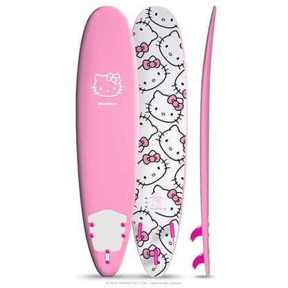 Hello Kitty 8ft Surfboard by Wavestorm | Graphic top Deck with high Density Slick Bottom | for Kids and Adults | Foam Construction with Accessories | Includes Basic Leash