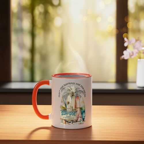 Surfside Surfboard Ceramic Mug, Orange/White