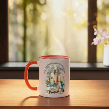 Surfside Surfboard Ceramic Mug, Orange/White