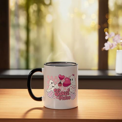 Soul Mates Retro Ghost Valentine Ceramic Mug, Black/White