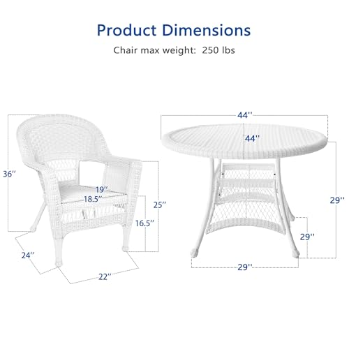 Jeco 5 Piece Wicker Outdoor Dining Set, White