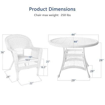 Jeco 5 Piece Wicker Outdoor Dining Set, White