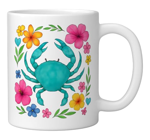 Boho Beach Crab Ceramic Mug, White