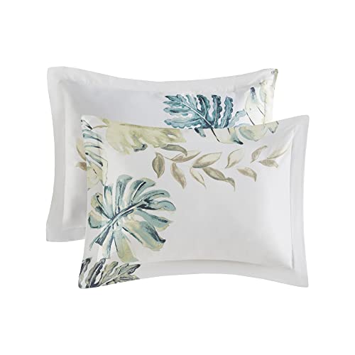 Harbor House Cozy Cotton Comforter Set - Coastal, All Season Down Alternative Casual Bedding with Matching Shams, Decorative Pillows, Lorelai, Monstera Leaf Green King(110"x96") 6 Piece