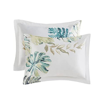 Harbor House Cozy Cotton Comforter Set - Coastal, All Season Down Alternative Casual Bedding with Matching Shams, Decorative Pillows, Lorelai, Monstera Leaf Green King(110"x96") 6 Piece