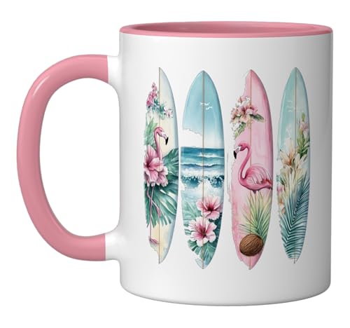 Summer Surfboards Ceramic Mug, Pink/White