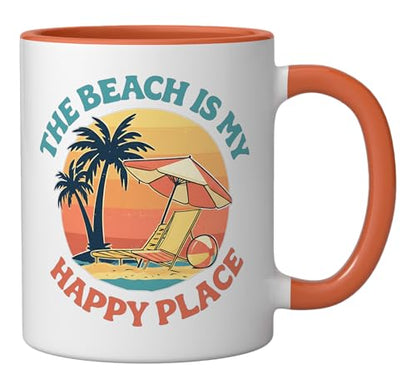 The Beach Is My Happy Place Ceramic Mug, Orange/White
