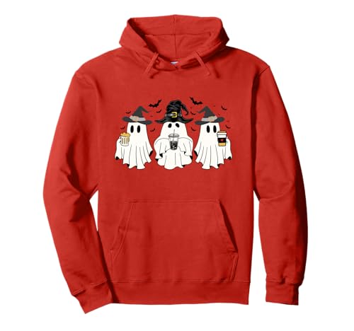 Halloween Witch Cute Coffee Ghosts Pullover Hoodie