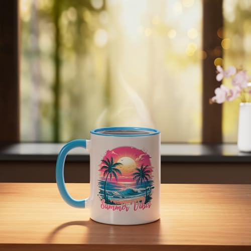 Summer Vibes Ceramic Mug, Blue/White